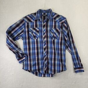 Paul Jones Since 1958 Men's Plaid Long Sleeve Western Shirt‎ Size M Blue Red